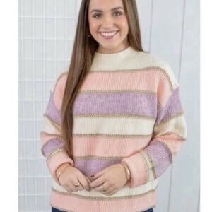 THML Pink Colorblock Sweater S Gold White